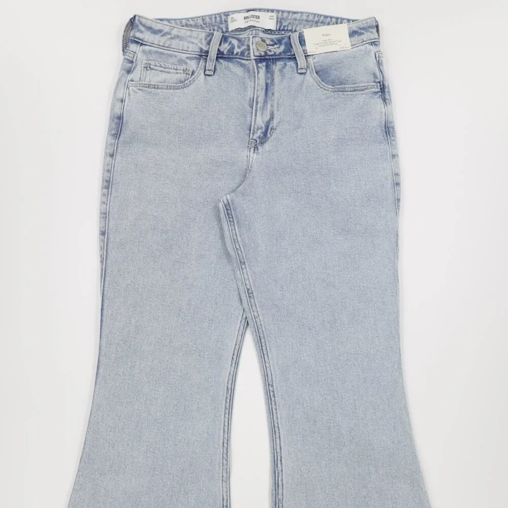Hollister Women's Heart Embroidered High Rise Denim Flare Jeans‎ Light Blue 12s